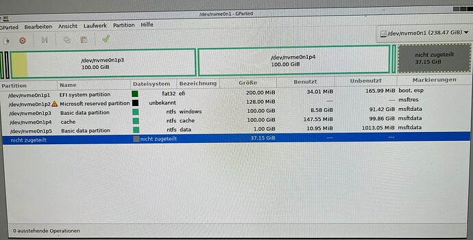 Partitionstabelle nach Neustart