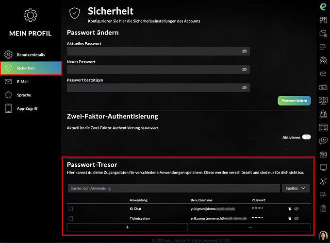 Einstellungen Passwort-Tresor